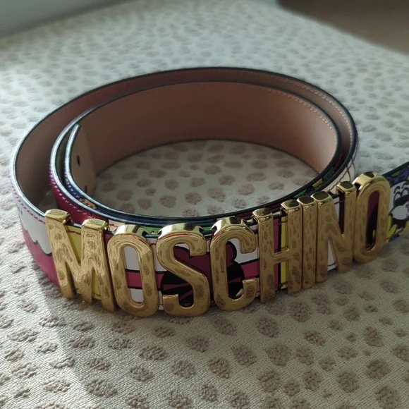 Moschino Logo Buckle Comic print leather belt - Picture 2 of 12